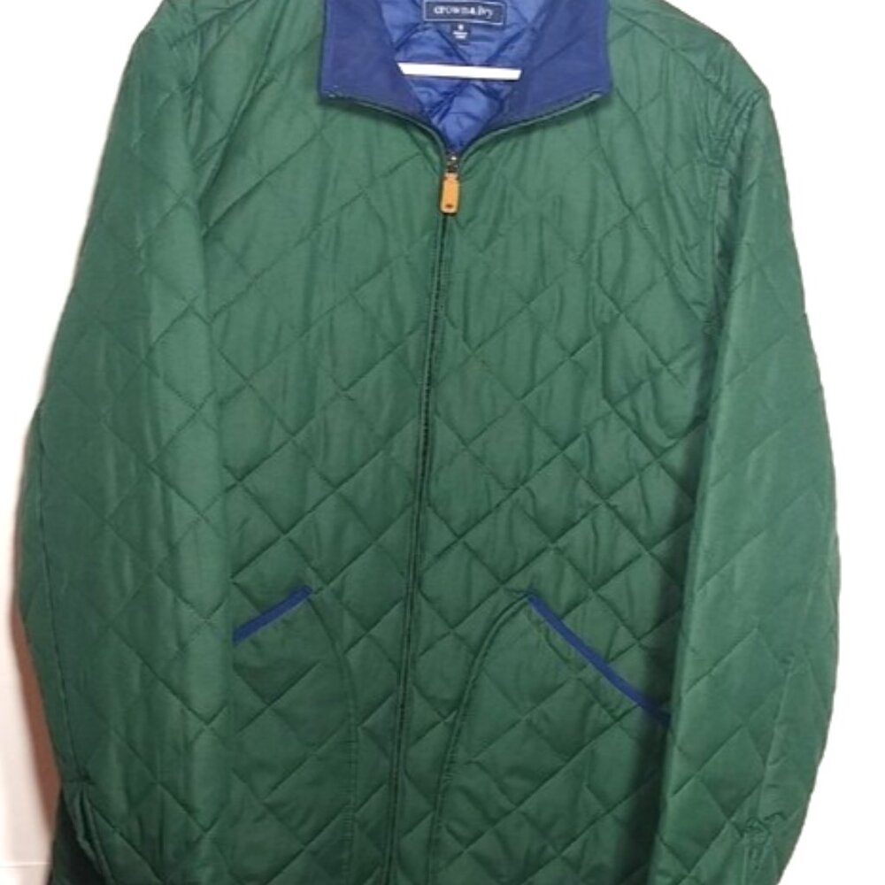 Crown & Ivy Quilted Forest Green Jacket with Navy Accents Size M
